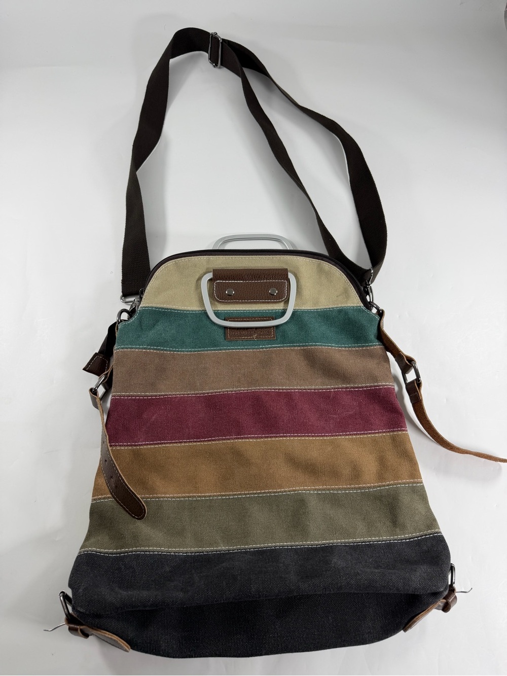 MANJIANGHONG Striped Canvas Convertible Backpack Tote Crossbody Travel Bag
